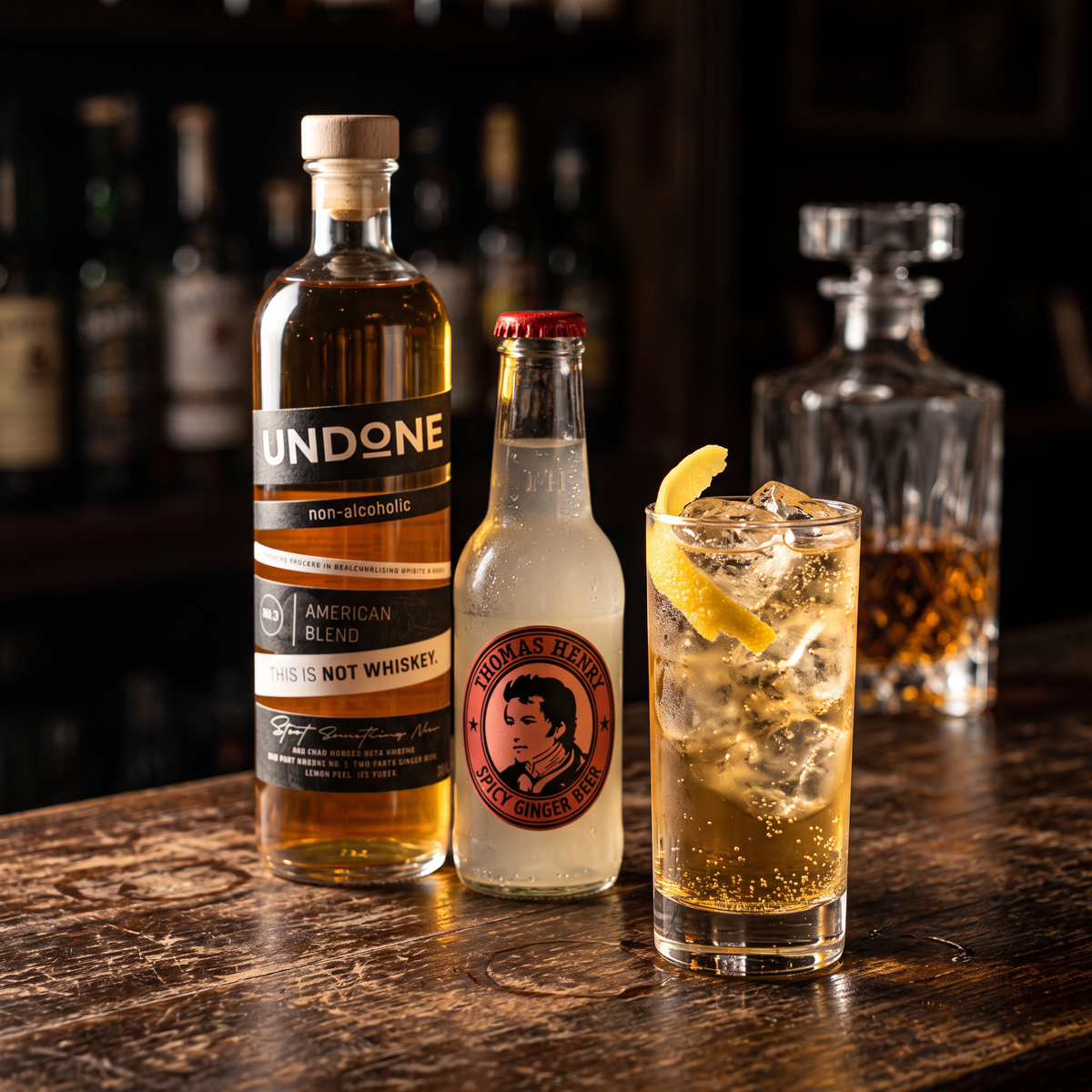 Whiskey Ginger with UNDONE No. 3 NOT WHISKEY and Thomas Henry Spicy Ginger Beer