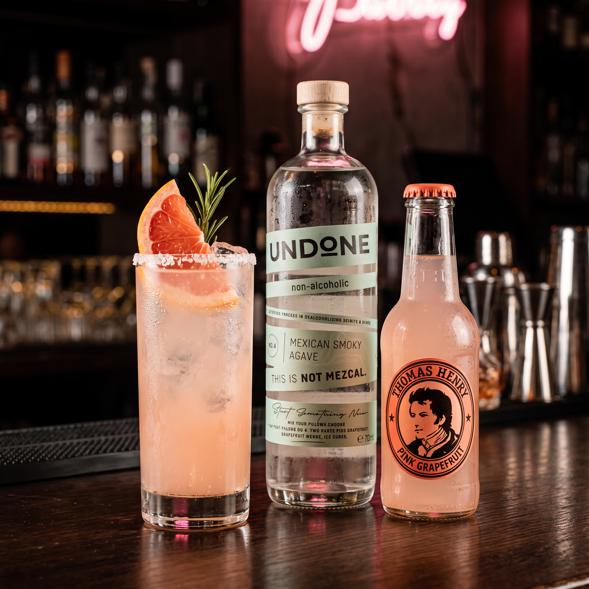Smoky Paloma with UNDONE No. 4 NOT MEZCAL and Thomas Henry Pink Grapefruit