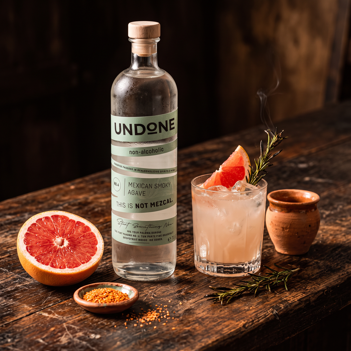 UNDONE No. 4 NOT MEZCAL with a smoky Paloma, grapefruit and a clay copita