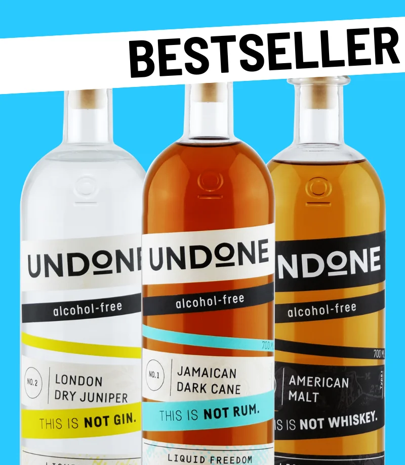 Bestseller - Drei Flaschen Undone, London Dry Juniper, Jamaican Dark Cane und American Malt