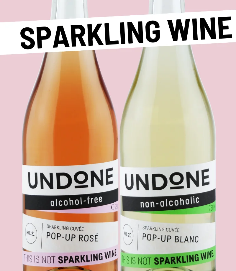 Zwei Flaschen Undone Sparkling Wine alkoholfrei, Rosé und Blanc